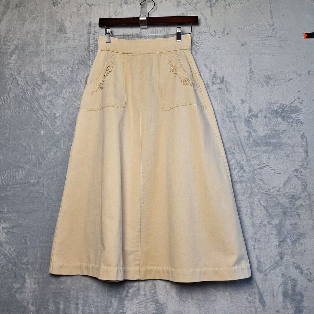 VTG 90s San Francisco Skirt Works Yellow Cotton Denim A-Line Midi Skirt Size 11